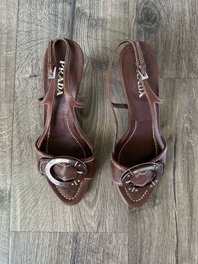 Prada Brown Leather Slingback Heels